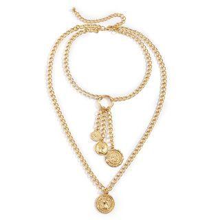 Coin Pendant Layered Alloy Necklace