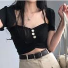 Set: Short Sleeve Crop Cardigan + Plain Camisole Top