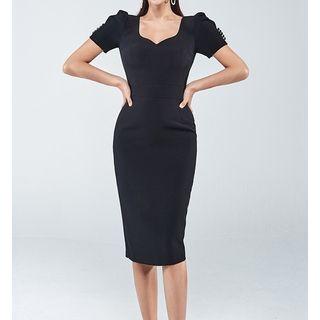 Short-sleeve Plain Paneled Sheath Dress