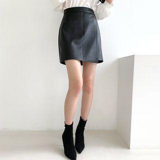 Faux-leather Wrap-front Skirt