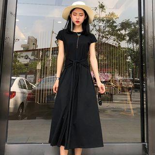 Cut Out Back Short-sleeve A-line Midi Dress