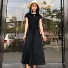 Cut Out Back Short-sleeve A-line Midi Dress