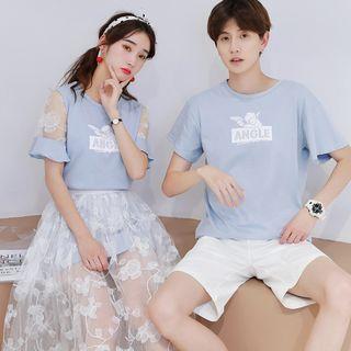 Couple Matching Short-sleeve Printed T-shirt / Shorts / A-line Midi Skirt