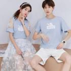 Couple Matching Short-sleeve Printed T-shirt / Shorts / A-line Midi Skirt