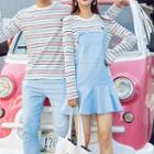 Couple Matching Long-sleeve Striped T-shirt / Jumper Dress / Cropped Pants