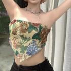 Asymmetrical Floral Tube Top Flowers - Yellow - One Size