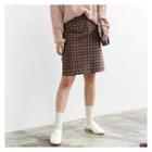 Button-front Check Mini Skirt