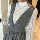 Long-sleeve Frilled-trim Lace Blouse