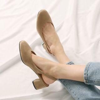 Block-heel Slingback Suedette Pumps