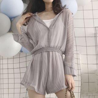 Set: Plain Camisole Top + Chiffon Shorts + Shirt