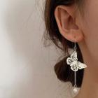 Butterfly Faux Pearl Dangle Earring 1 Pair - White - One Size
