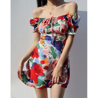 Puff-sleeve Print Dress