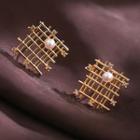 Faux Pearl Alloy Mesh Earring 1 Pair - As Shown In Figure - One Size