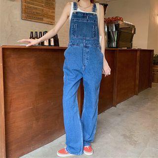 Straight Cut Denim Dungaree Pants
