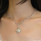 Heart Rhinestone Pendant Alloy Choker Jml5101 - Necklace - Silver - One Size