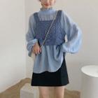 Frilled Trim Blouse / Crochet Knit Vest
