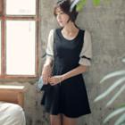 Two-tone Elbow-sleeve A-line Dress