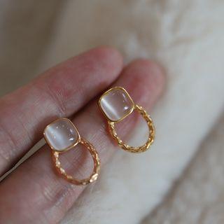 925 Sterling Silver Cat Eye Stone & Hoop Earring