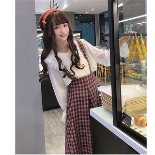 Lace Collar Shirt / Plaid Jumper Dress