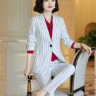 Set: Striped Single-buttoned Blazer + Dress Pants