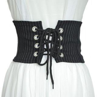 Striped Lace-up Fabric Wide Belt