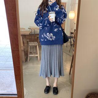 Midi A-line Knit Skirt / Jacquard Sweater