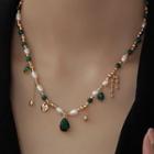 Faux Gemstone Freshwater Pearl Alloy Necklace Gold - One Size