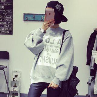Letter Faux Leather Long-sleeve Sweatshirt