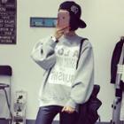 Letter Faux Leather Long-sleeve Sweatshirt