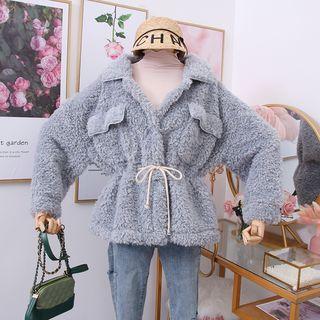 Drawstring-waist Loose-fit Fleece Jacket