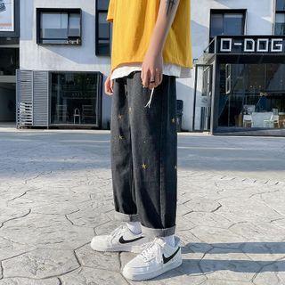 Star Embroidered Straight Cut Jeans