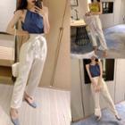 Halter-neck Shirred Top / Tie-waist Straight-cut Pants