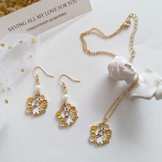 Alloy Faux Pearl Rabbit Dangle Earring / Pendant Necklace