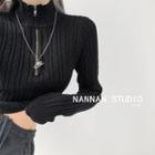 Half-zipper Cable-knit Cropped Sweater