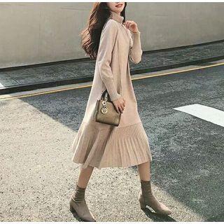 Turtleneck Knit Long-sleeve Midi Dress