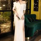 Short-sleeve Off-shoulder Maxi A-line Gown