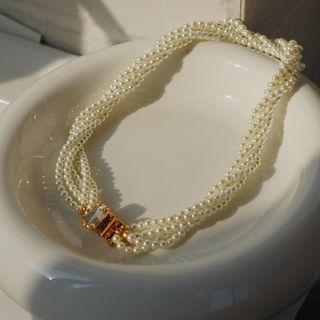 Rhinestone Faux Pearl Layered Choker 1 Pc - White - One Size