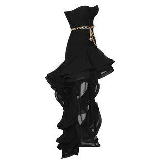 Strapless Chained Ruffled High-low Evening Gown