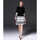 Set: Knit Top + Patterned A-line Skirt