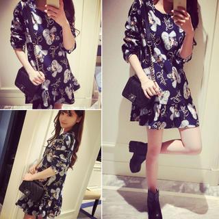 Printed Long-sleeve A-line Dress