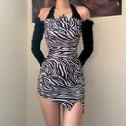 Zebra Print Long-sleeve Mini Sheath Dress