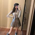 Mini Pleated Skirt / Collared Long-sleeve T-shirt