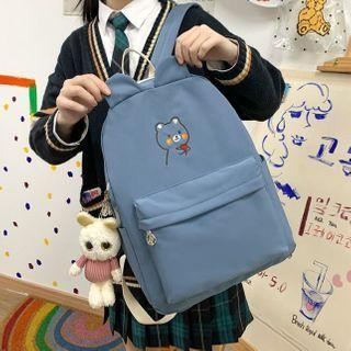 Bear Embroidered Zip Backpack