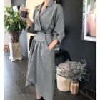 Notch Lapel Asymmetric Hem 3/4-sleeve Dress