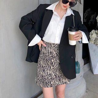 Zebra Print Slit Midi Skirt