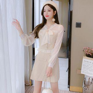 Set: Long-sleeve Bow Shirt + Beaded Skirt