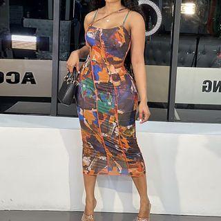 Printed Sleeveless Sheath Midi Dress
