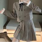 Plaid Double-breasted Jacket / Mini A-line Skirt