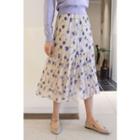 Shirred Floral Chiffon Midi Skirt