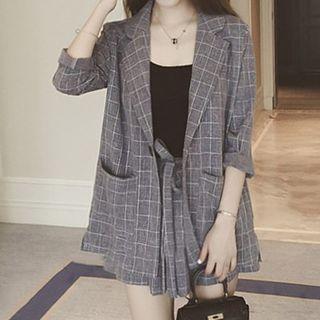 Set: Plaid Blazer + Wide Leg Shorts